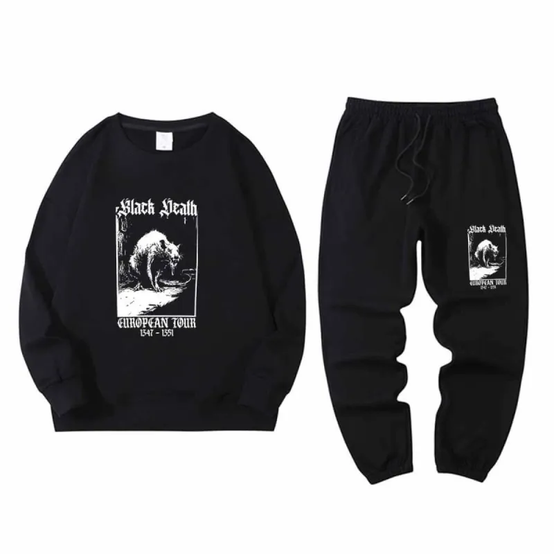 Black Death Rat Crew Collar Sweatshirt Pants Set sold by GTHIC