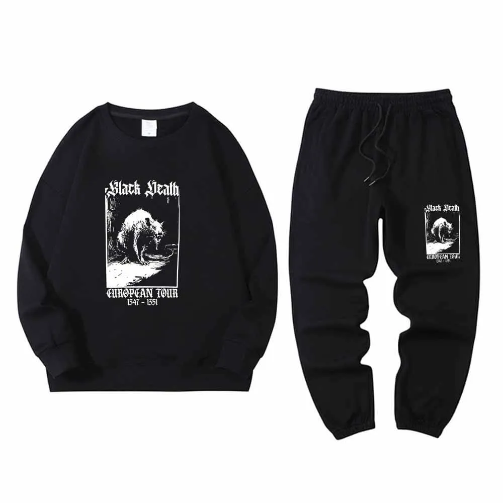 Black Death Rat Crew Collar Sweatshirt Pants Set sold by GTHIC