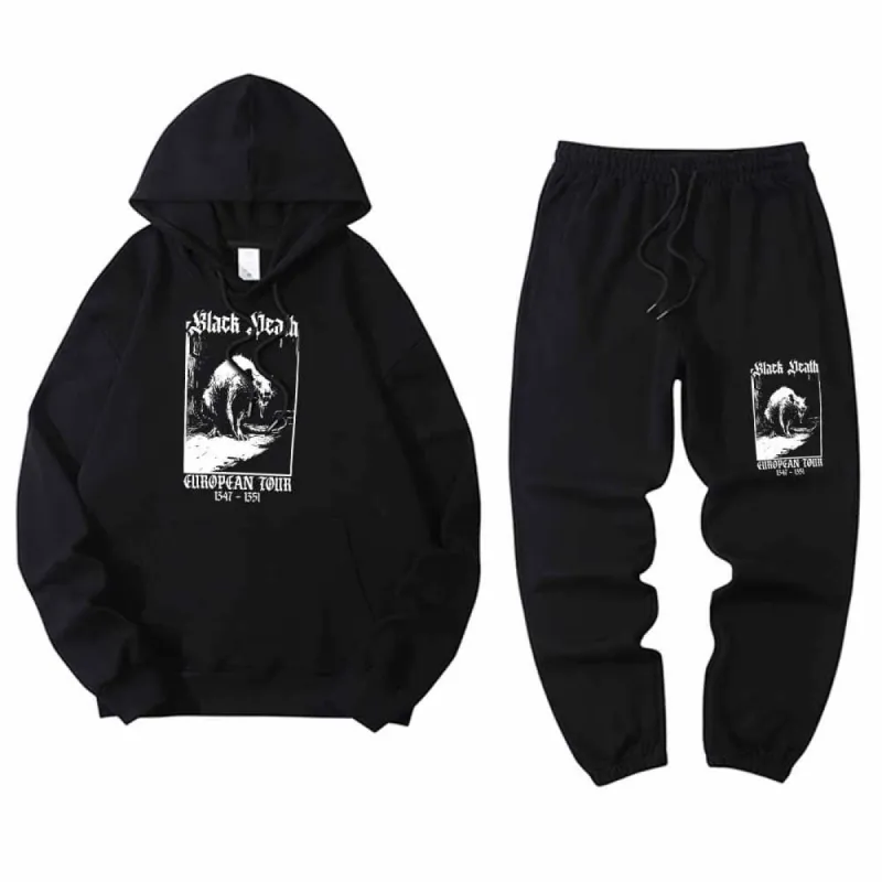 Black Death Rat Crew Collar Hoodie Pants Set sold by GTHIC