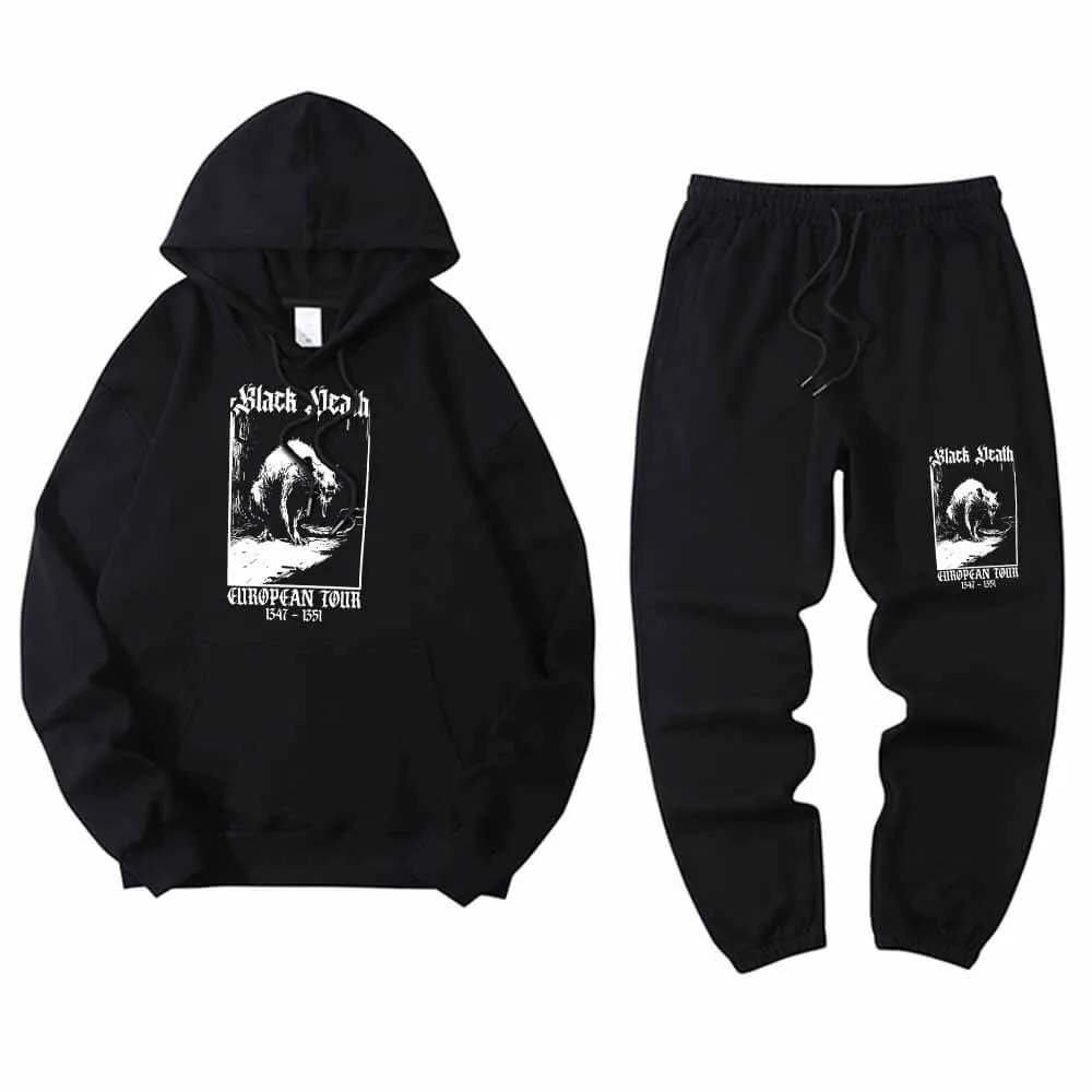 Black Death Rat Crew Collar Hoodie Pants Set sold by GTHIC