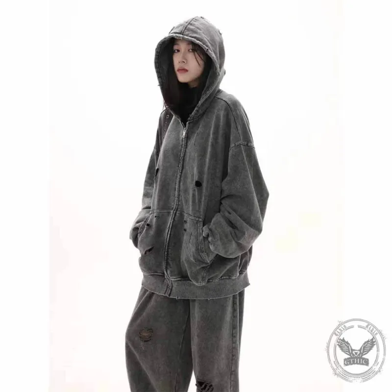 Vintage Street Washed Ripped Hooded Jacket And Pants sold by GTHIC