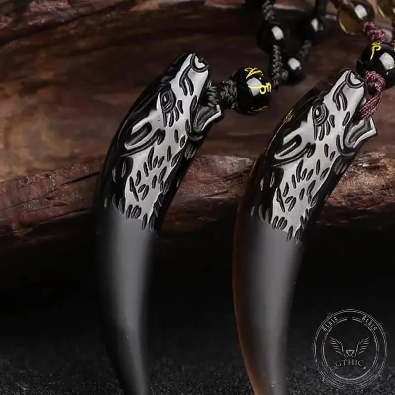 Wolf Tooth Obsidian Amulet Pendant Necklace sold by GTHIC