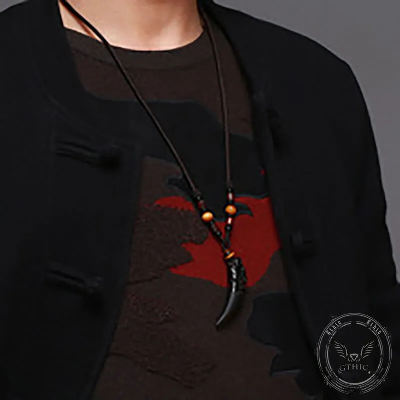 Wolf Tooth Obsidian Amulet Pendant Necklace sold by GTHIC product image thumbnail 2