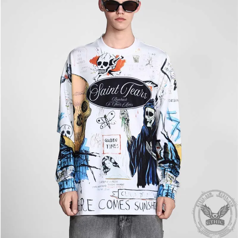 American Retro Skull Graffiti Crew Neck Sweatshirt sold by GTHIC