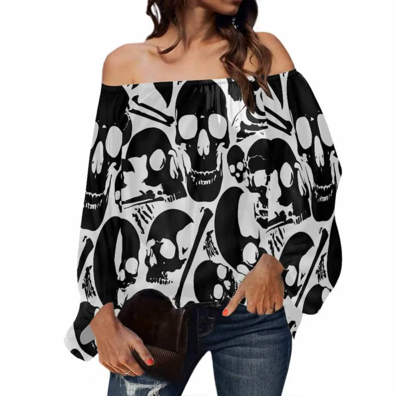 Black Skeleton Bones Print Off Shoulder Top sold by GTHIC