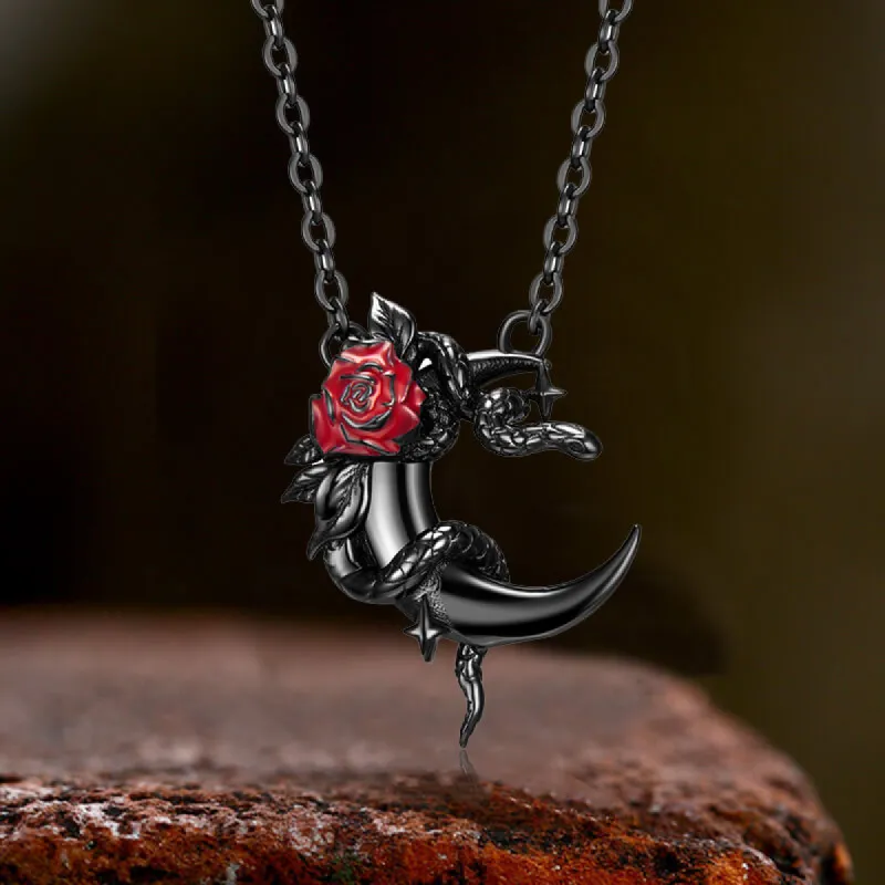 Gothic Black Snake Rose Moon Sterling Silver Necklace sold by GTHIC
