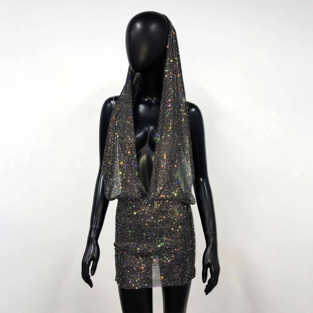 Sparkling Rhinestone Halterneck Backless V-Neck Dress sold by GTHIC product image thumbnail 5