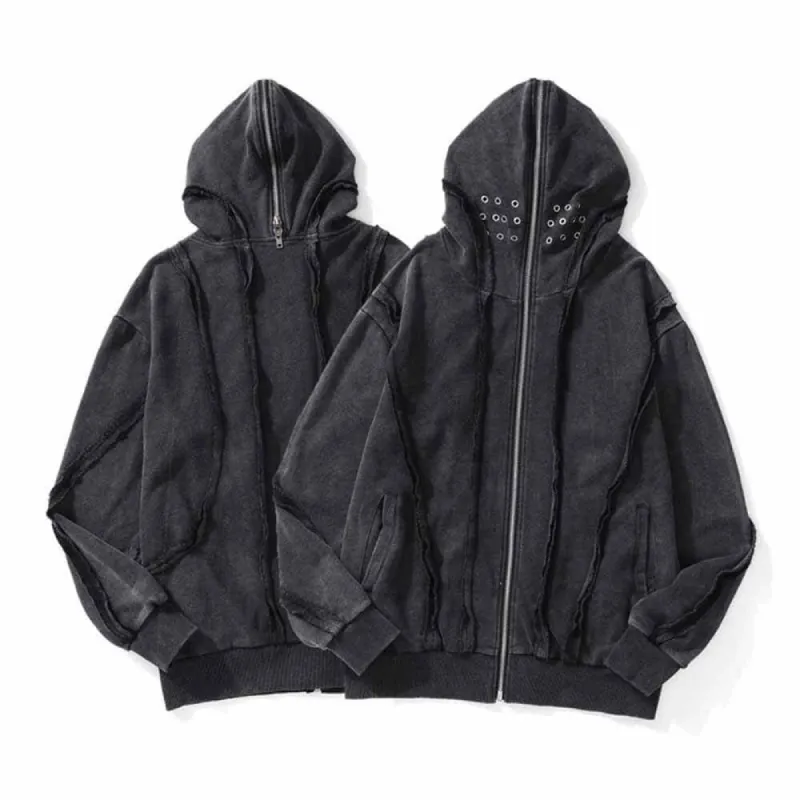 Vintage Black Polyester Washed Zip-Up Jacket sold by GTHIC