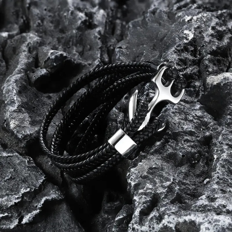Anchor Buckle Braided Leather Stainless Steel Bracelet sold by GTHIC