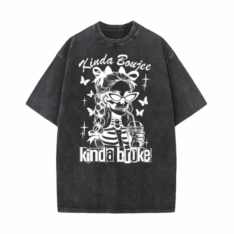 Kinda Boujee Kinda Broke Skull Girl T-shirt sold by GTHIC