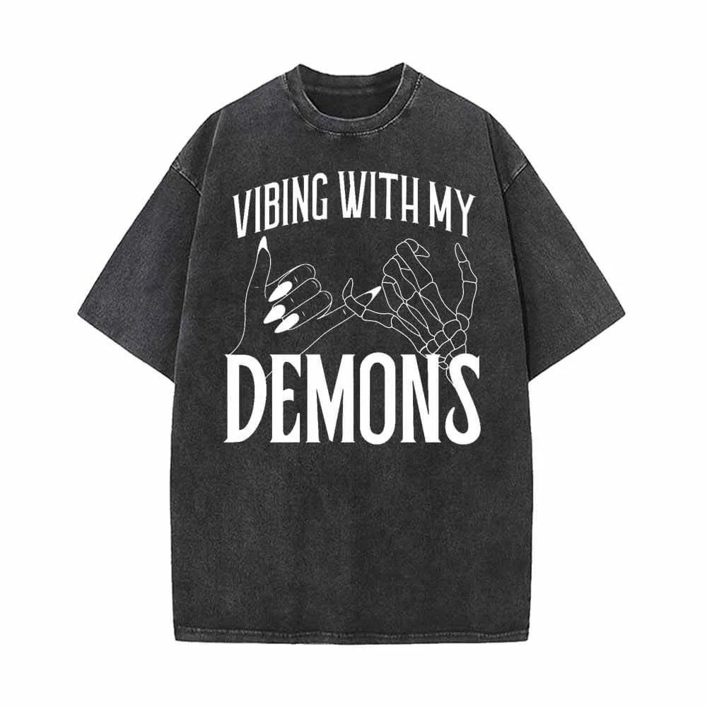 Vibing With My Demons Vintage Washed T-shirt sold by GTHIC