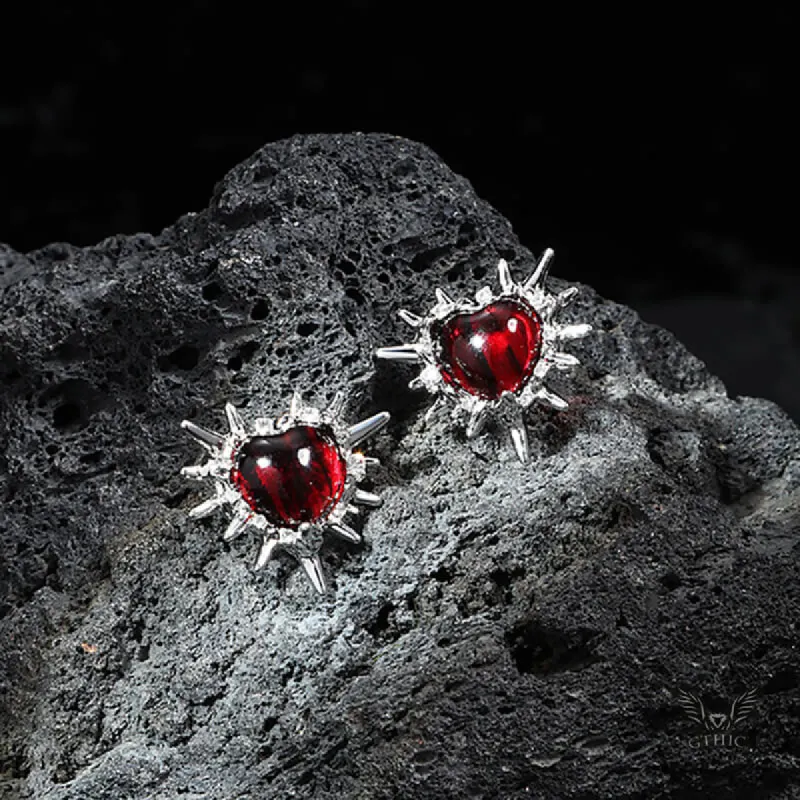 Gothic Thorns Heart Four Pointed Star Alloy Earrings sold by GTHIC