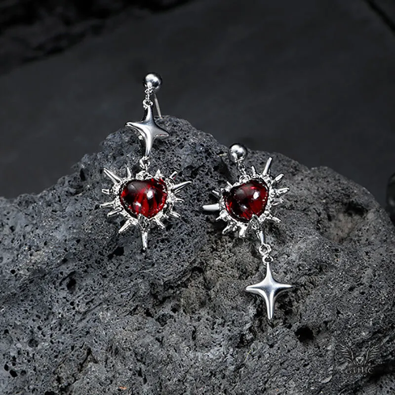Gothic Thorns Heart Four Pointed Star Alloy Earrings sold by GTHIC product image thumbnail 5