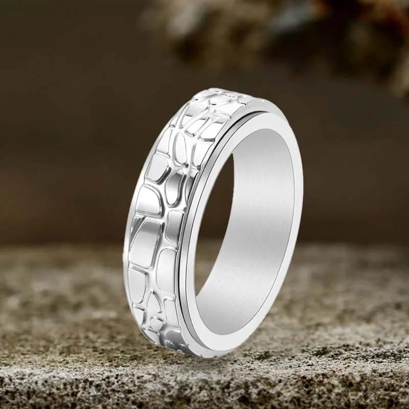 Simple Stone Texture Stainless Steel Spinner Ring sold by GTHIC