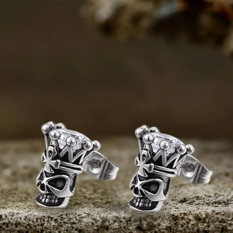 Punk Crown Skull Stainless Steel Gem Stud Earrings sold by GTHIC