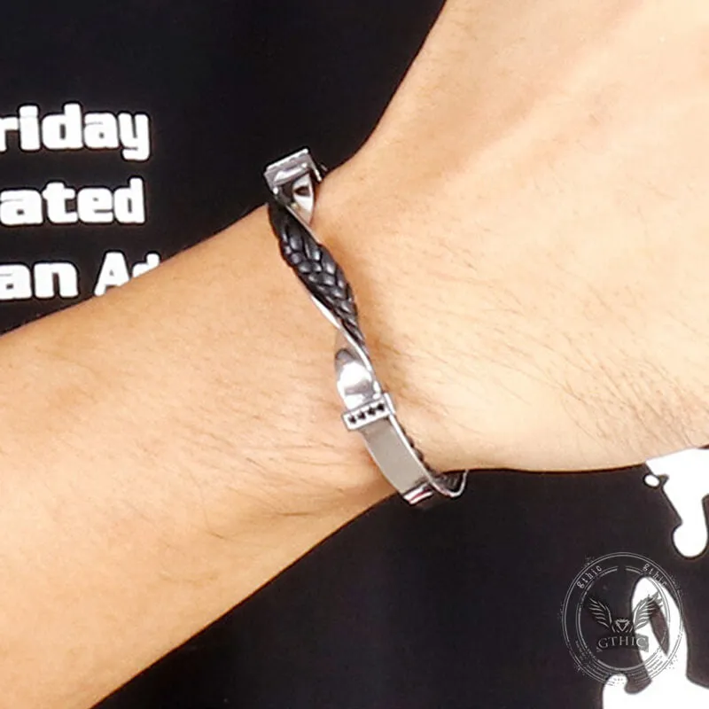 Twisted Diamond Stainless Steel and Leather Open Bracelet sold by GTHIC product image thumbnail 4