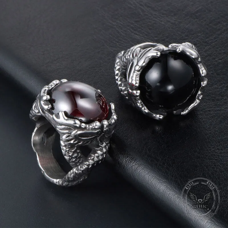 Vintage Double Dragon Playing with Gemstone Stainless Steel Ring sold by GTHIC product image thumbnail 3