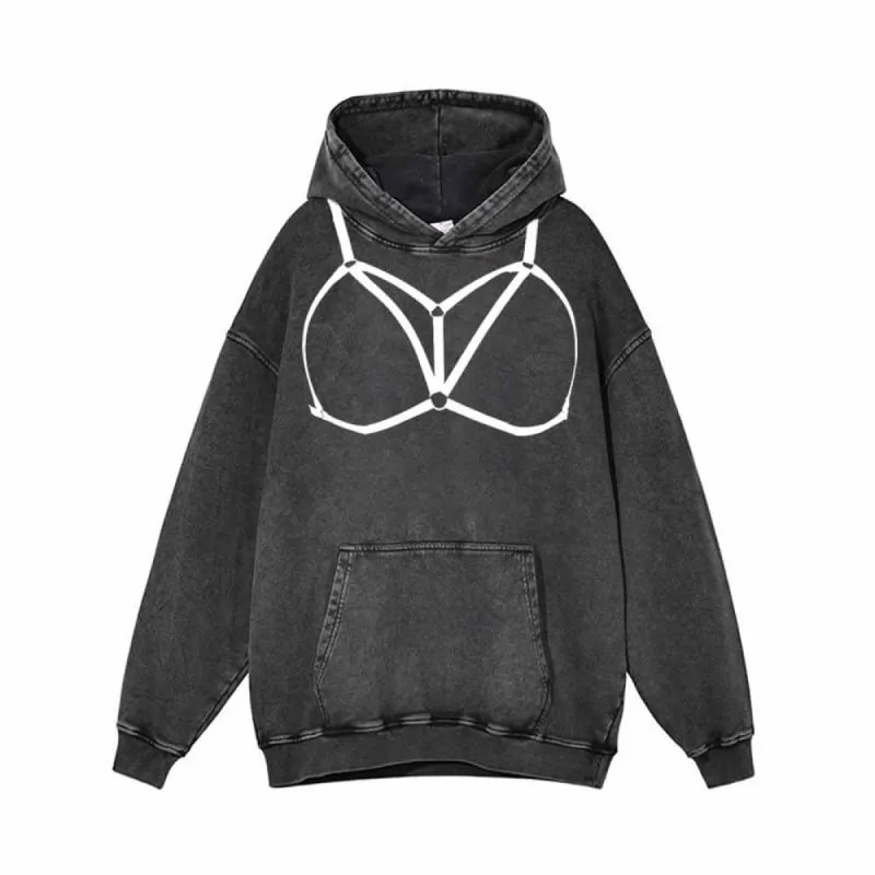 Hollowed Bikini Bra Print Vintage Washed Hoodie sold by GTHIC