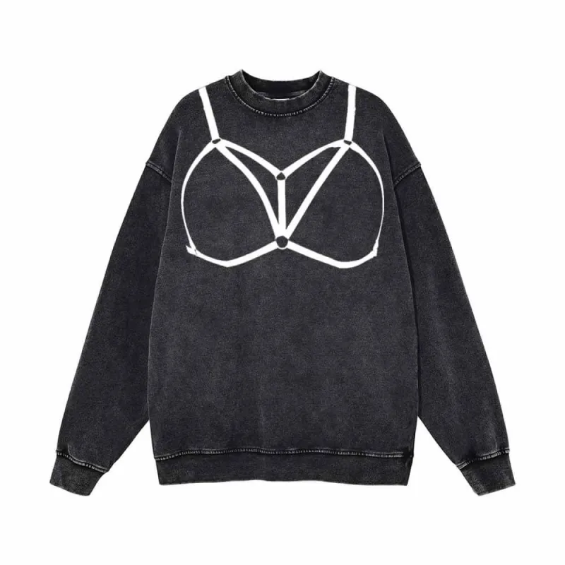 Hollowed Bikini Bra Print Vintage Washed Sweatshirt sold by GTHIC