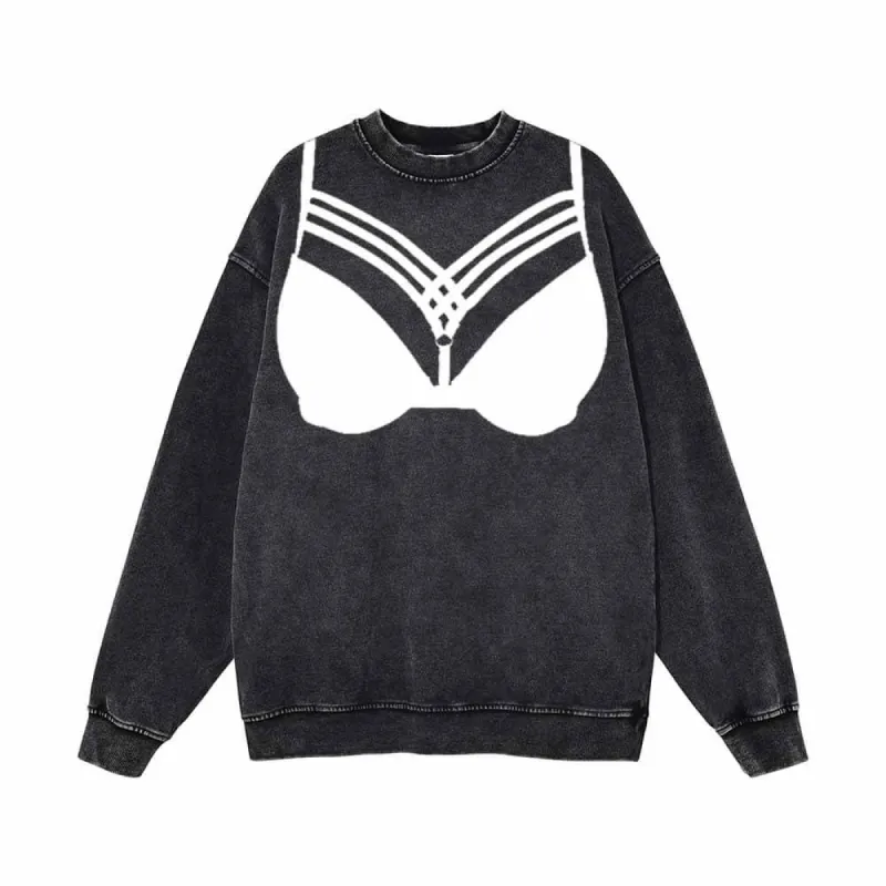 Suspender Bikini Bra Print Vintage Washed Sweatshirt sold by GTHIC