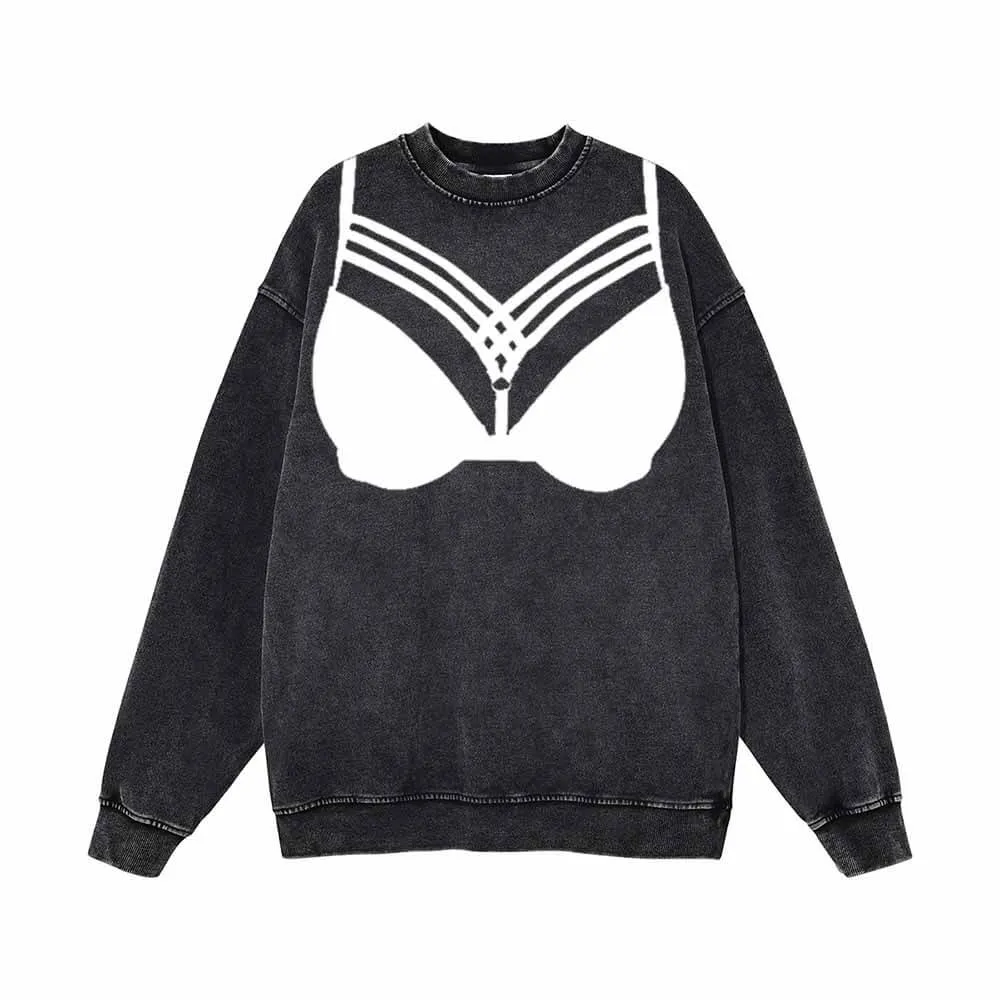 Suspender Bikini Bra Print Vintage Washed Sweatshirt sold by GTHIC