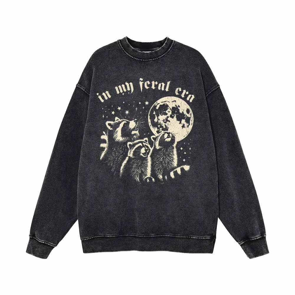 In My Feral Era Raccoon and Moon Vintage Washed Sweatshirt sold by GTHIC