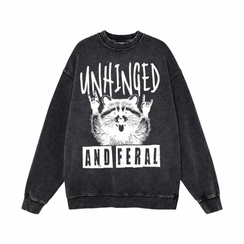 Unhinged And Feral Raccoon Vintage Washed Sweatshirt sold by GTHIC