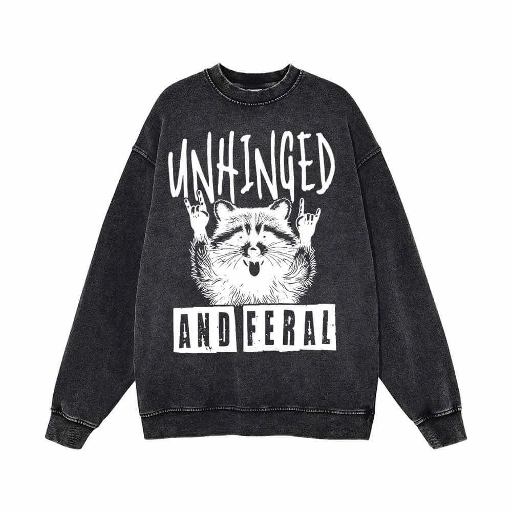 Unhinged And Feral Raccoon Vintage Washed Sweatshirt sold by GTHIC