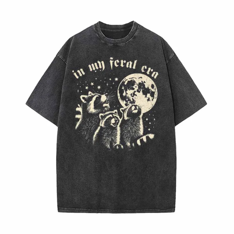 In My Feral Era Raccoon and Moon Vintage Washed T-shirt sold by GTHIC