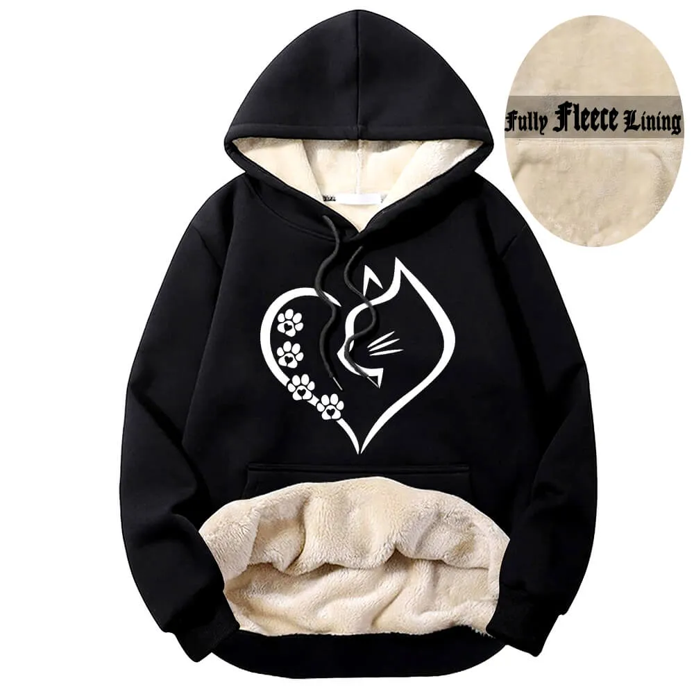 Cat In Heart Pattern Warm Fleece Sherpa Lined Hoodie sold by GTHIC