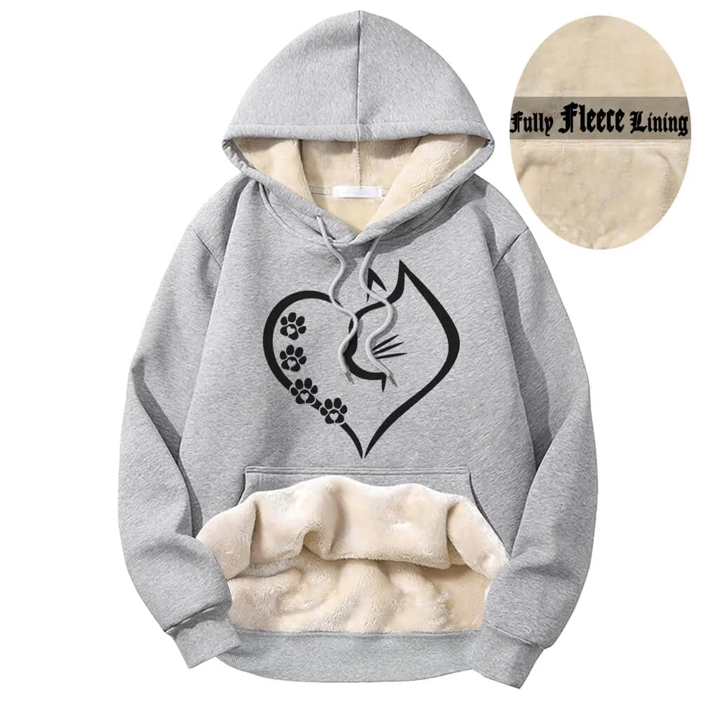 Cat In Heart Pattern Warm Fleece Sherpa Lined Hoodie sold by GTHIC product image thumbnail 2