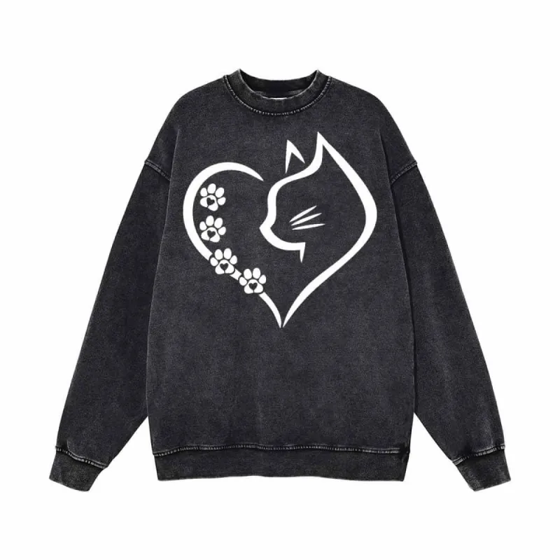 Cat In Heart Pattern Vintage Washed Sweatshirt sold by GTHIC