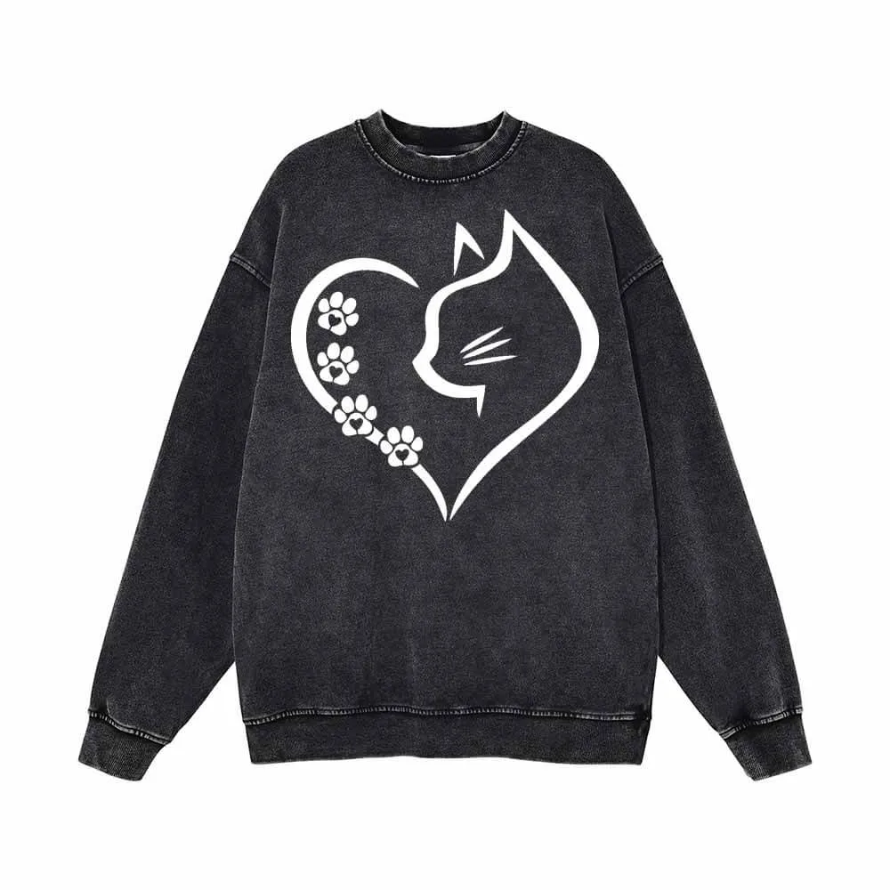 Cat In Heart Pattern Vintage Washed Sweatshirt sold by GTHIC