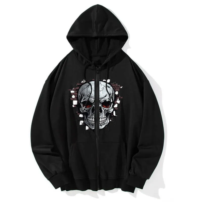 Gothic Skull In The Wall Print Hoodie Coat sold by GTHIC