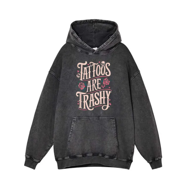 Tattoos Are Trashy Skull Rose Vintage Washed Hoodie sold by GTHIC