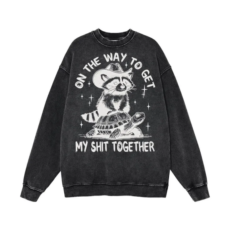 On The Way To Get Raccoon and Turtle Vintage Washed Sweatshirt sold by GTHIC