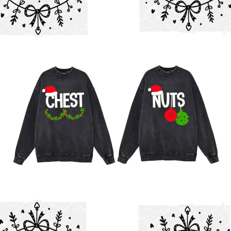 Chest And Nuts Vintage Washed Christmas Couple Sweatshirt sold by GTHIC