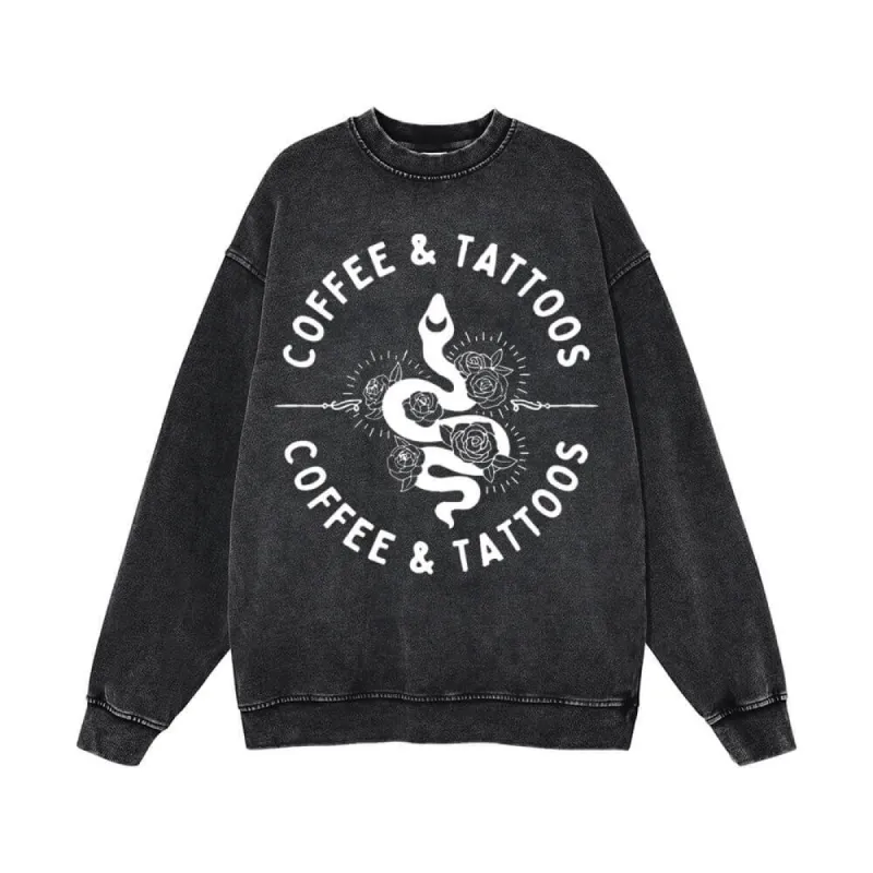 Coffee and Tattoos Snake Rose Vintage Washed Sweatshirt sold by GTHIC