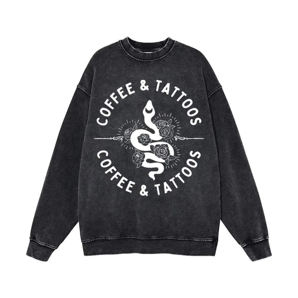 Coffee and Tattoos Snake Rose Vintage Washed Sweatshirt sold by GTHIC