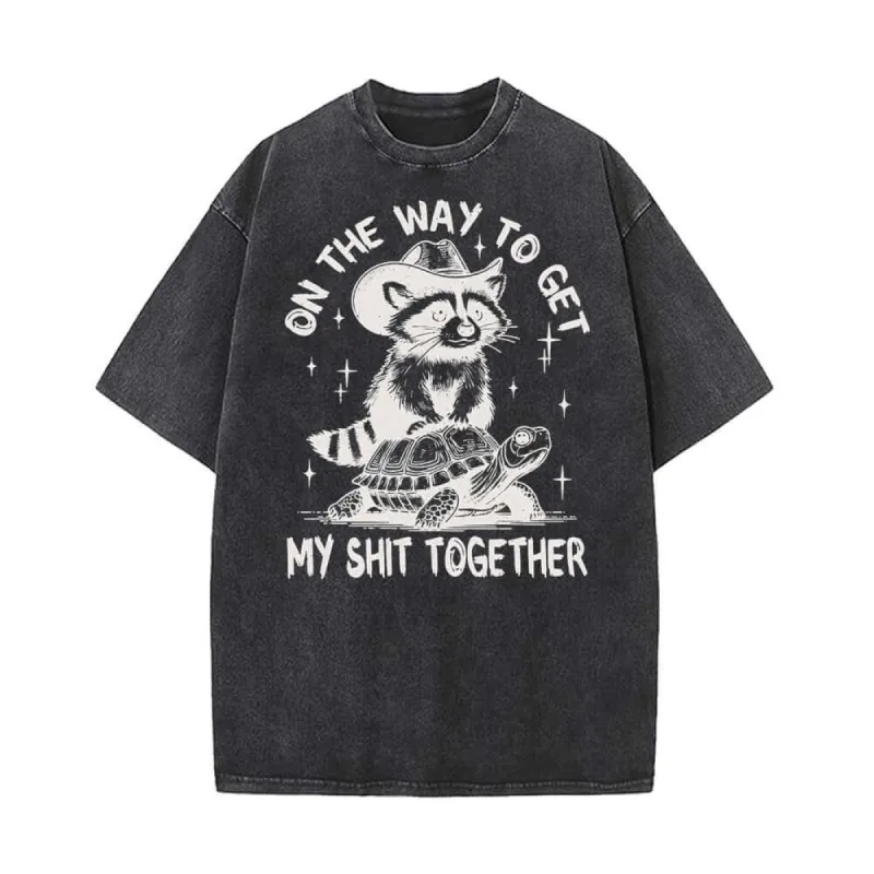 On The Way To Get Raccoon and Turtle Vintage Washed T-shirt sold by GTHIC