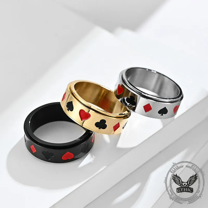 Simple Playing Card Pattern Stainless Steel Spinner Ring sold by GTHIC