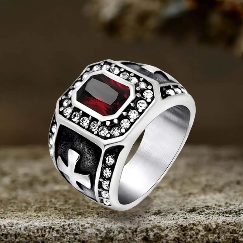 Vintage Gemstone Cross Stainless Steel Ring sold by GTHIC