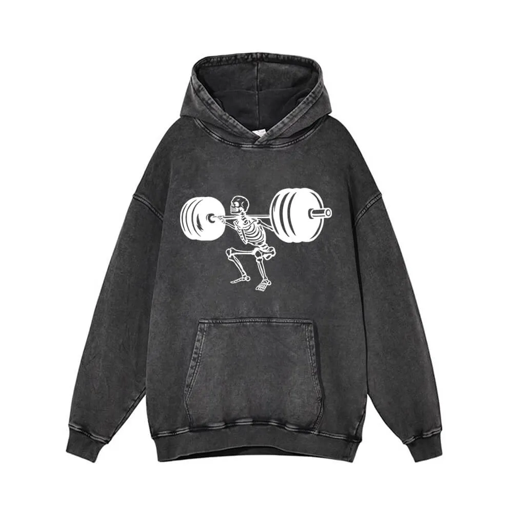 Skeleton Barbell Squat Vintage Washed Hoodie sold by GTHIC