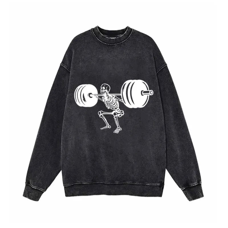 Skeleton Barbell Squat Vintage Washed Sweatshirt sold by GTHIC