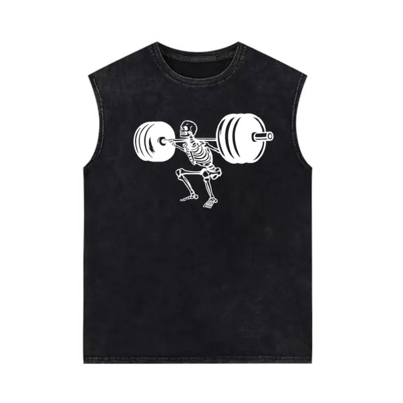 Skeleton Barbell Squat Vintage Washed Vest Top sold by GTHIC