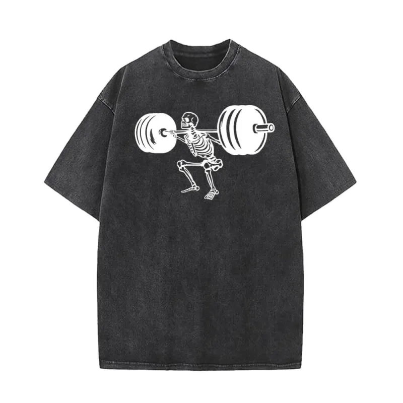 Skeleton Barbell Squat Vintage Washed T-shirt sold by GTHIC