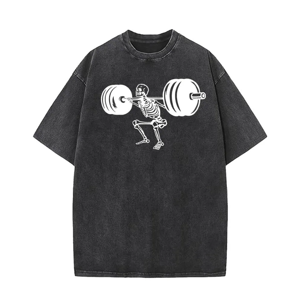 Skeleton Barbell Squat Vintage Washed T-shirt sold by GTHIC