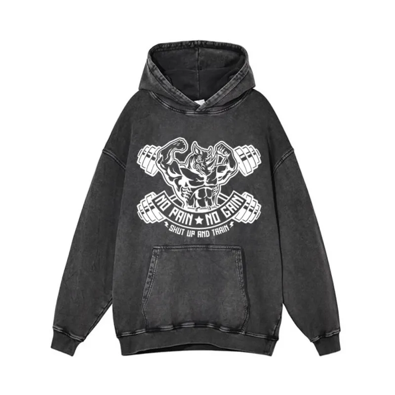 No Pain No Gain Rhino Vintage Washed Hoodie sold by GTHIC