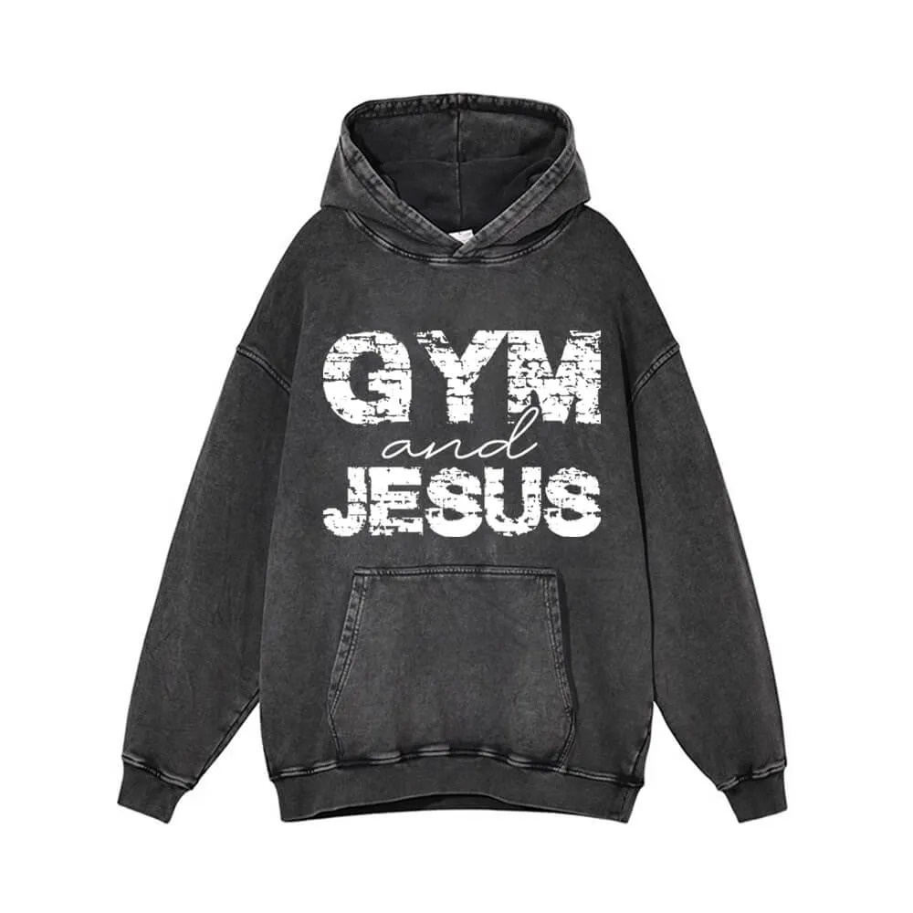 Gym And Jesus Letters Vintage Washed Hoodie sold by GTHIC