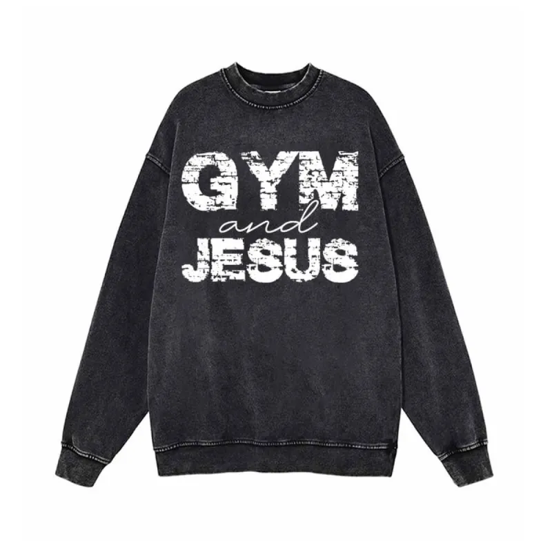 Gym And Jesus Letters Vintage Washed Sweatshirt sold by GTHIC